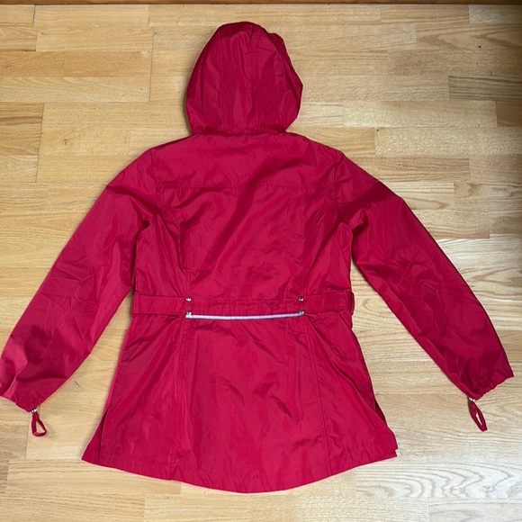Jones New York Red Rain Jacket Parka in a Pocket with Hood Medium - Picture 9 of 15
